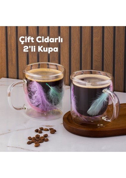 16792 Double Feather Çift Cidarlı Kupa 2 Adet 300 ml
