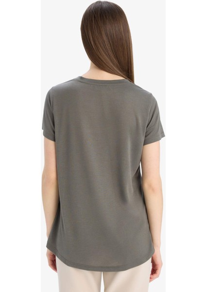 Relax Fit Bisiklet Yaka Baskılı Kısa Kollu Tişört E5062AX25SP