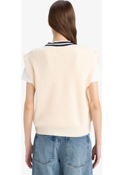 Regular Fit V Yaka Triko Süveter S0375AZ25SP