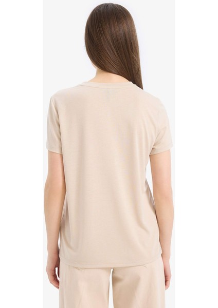 Regular Fit Bisiklet Yaka Astral Baskılı Kısa Kollu Tişört E5146AX25SM
