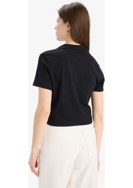 Slim Fit Dar Kesim Polo Yaka Nakış Baskı Baskılı Modal Kısa Kollu Tişört E5150AX25SM