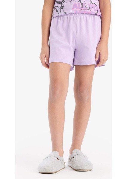 Kız Çocuk Pijama Takımı Baskılı Kısa Kollu Üst Beli Lastikli Şort E6226A825HS