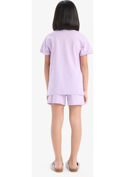 Kız Çocuk Pijama Takımı Baskılı Kısa Kollu Üst Beli Lastikli Şort E6226A825HS