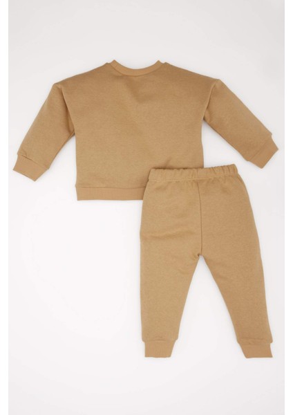 Erkek Bebek 2'li Takım Bisiklet Yaka Baskılı Sweatshirt Beli Lastikli Eşofman Altı E6429A525SP