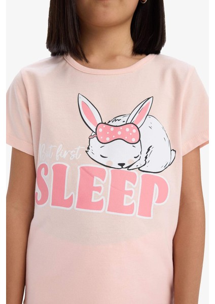 Kız Çocuk Pijama Takımı Baskılı Kısa Kollu Üst Beli Lastikli Şort E6227A825HS