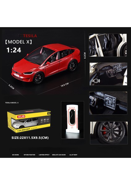 1:24 Tesla Model x Simülasyon Alaşım Araba Modeli Araç Ses ve Işık Geri Çekin Oyuncak Araba Çocuk Koleksiyonu Dekorasyon Hediye C292 (Yurt Dışından)
