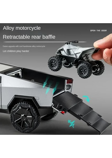 1:24 Cybertruck Pickup Gümüş Alaşım Araba Kamyon Modeli Dietruck Metal Off-Road Araçlar Modeli Simülasyon Işıkları Ses Işık Çocuk Oyuncak (Yurt Dışından) modelleri