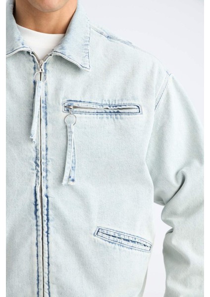 %100 Pamuk Relax Fit Fermuarlı Mevsimlik Baharlık Denim Ceket D8311AX25SP