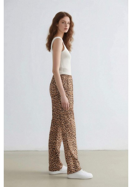 Carrot Fit Leopar Desenli Modal Kumaş Pantolon Çift Cepli Yüksek Bel Düz Paça E6360AX25SP