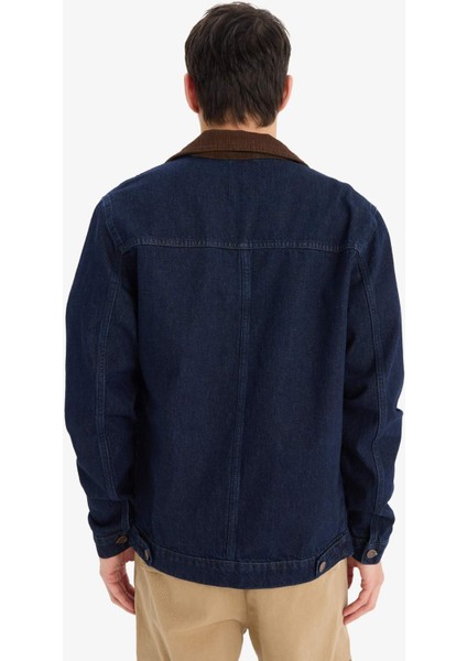 %100 Pamuk Slim Fit Dar Kesim Kontrast Yakalı Mevsimlik Baharlık Jean Ceket E5490AX25SP