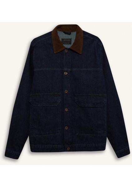 %100 Pamuk Slim Fit Dar Kesim Kontrast Yakalı Mevsimlik Baharlık Jean Ceket E5490AX25SP