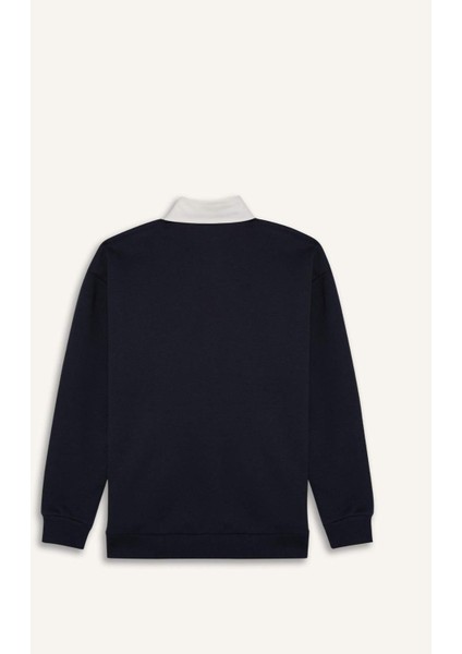 Boxy Fit Polo Yaka Basic Düz Sweatshirt E6523AX24WN