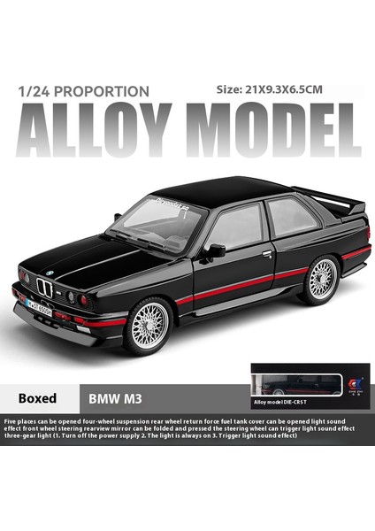 1:24 Bmw M3 E30 1988 Supercar Alaşım Model Araba Yarışı Oyuncak Döküm Metal Döküm Ses ve Işık Oyuncak Arabalar Çocuklar Için Araç Hediyeler (Yurt Dışından)