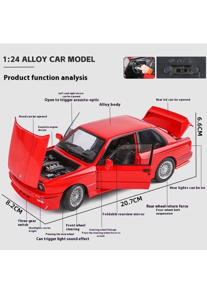 1:24 Bmw M3 E30 1988 Supercar Alaşım Model Araba Yarışı Oyuncak Döküm Metal Döküm Ses ve Işık Oyuncak Arabalar Çocuklar Için Araç Hediyeler (Yurt Dışından) modelleri
