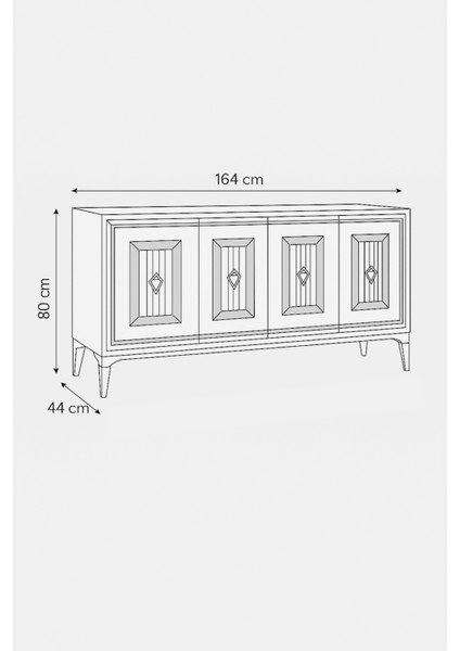 Ala Konsol Beyaz Gümüş Şerit Detaylı Konsol 4 Kapaklı Mebran 164x44x80 Cm fırsatları