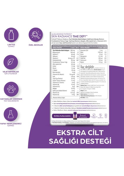 Perfectil Platinum Tip 2 Balık Kolajeni, F Üzümü, Silisyum, Biotin,demir, Magnezyum Içeren Cilt Sağlığı Vitamini fiyatları