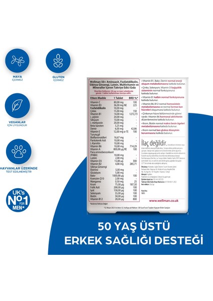 Vitabiotics Wellman 50+ 30 Tablet fiyatları