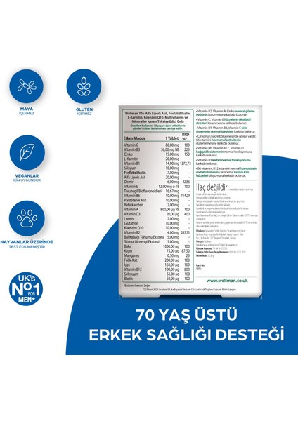 Vitabiotics Wellman 70+ 30 Tablet fiyatları