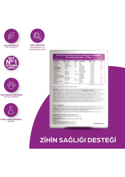 Ginkgo Biloba Ekstresi, 5 HTP, D Vitamini İçeren Odaklanmaya Yardımcı Destek Vitamini 30 Tablet fiyatları