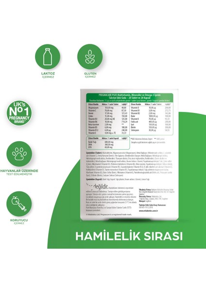 Plus Omega 3,Folik Asit, B12, Demir İçeren Hamilelik Dönemi Destek Vitamini 28 Tablet-28 Kapsül fiyatları