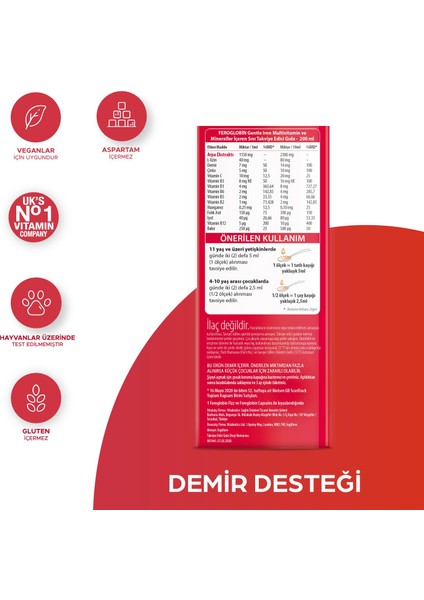 Demir (Gentle Iron), Arpa Maltı Ekstresi İçeren Sıvı Takviye Edici Gıda 200 ml fiyatları