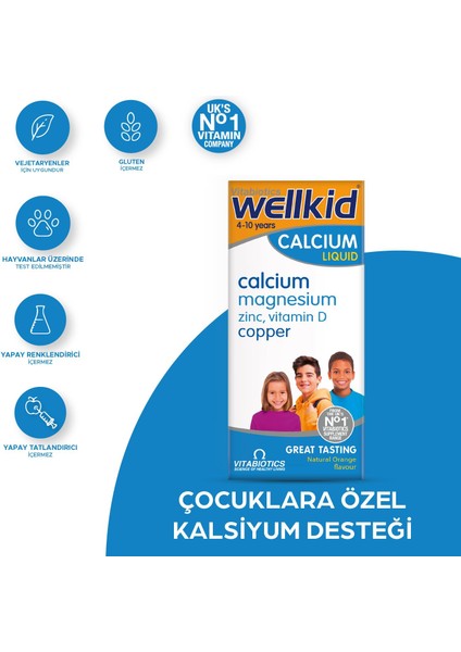 Kalsiyum,Magnezyum,Çinko, D Vitamini İçeren Çocuklara Özel Kemik Sağlığı Vitamini 150 ml