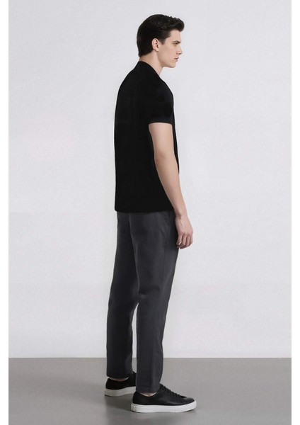 %100 Pamuk Keten Görünümlü Pantolon Beli Lastikli Slim Fit Dar Kesim Cepli Düz Paça