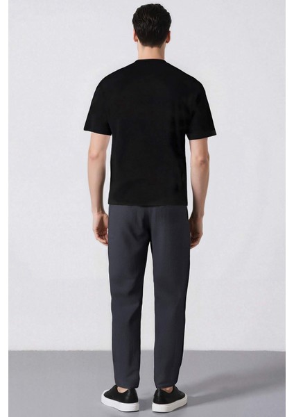 %100 Pamuk Keten Görünümlü Pantolon Beli Lastikli Slim Fit Dar Kesim Cepli Düz Paça