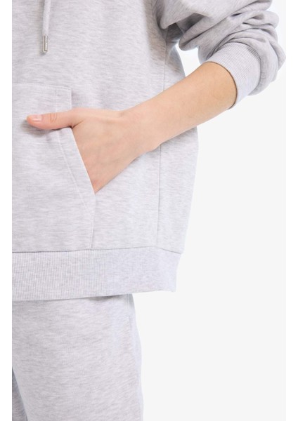 Relax Fit Kapüşonlu Cepli Basic Düz Fermuarlı Sweatshirt C1809AX25SP