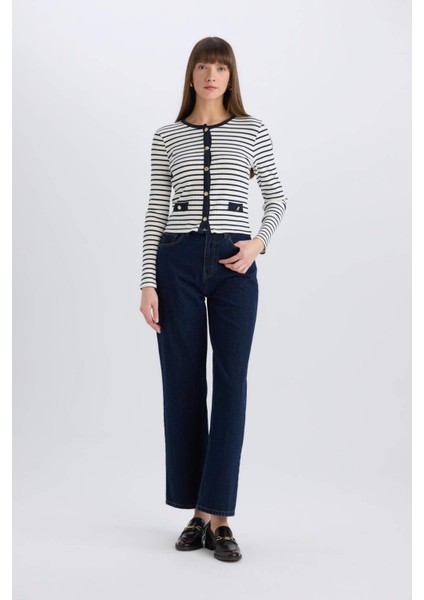 Slim Fit Dar Kesim Bisiklet Yaka Çizgili Uzun Kollu Hırka E4964AX25SP