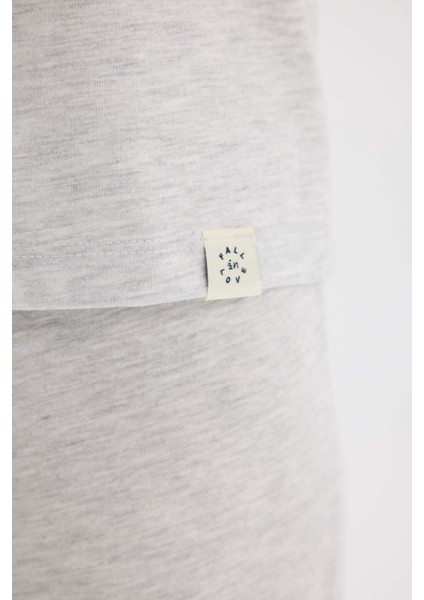 Pijama Takımı Bisiklet Yaka Kısa Kollu Üst Beli Lastikli Uzun Alt-Fall in Love E5820AX25SP