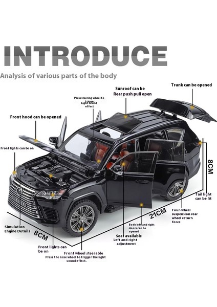 1:24 Lexus LX600 Büyük Off Road Suv Alaşım Pres Döküm Model Araç Ses ve Işık Toplama Hobi Çocuk Oyuncakları Erkekler Için Doğum Günü Hediyesi (Yurt Dışından) modelleri