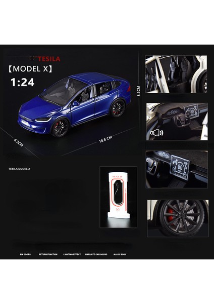 1:24 Tesla Model x Simülasyon Alaşım Araba Modeli Araç Ses ve Işık Geri Çekin Oyuncak Araba Çocuk Koleksiyonu Dekorasyon Hediye C292 (Yurt Dışından)