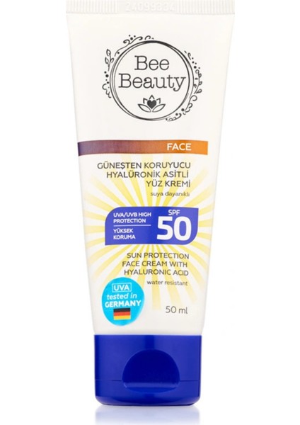 Hyalüronik Asitli Güneş Koruyucu Yüz Kremi SPF50 – Nemlendirici Etkili, 50 ml
