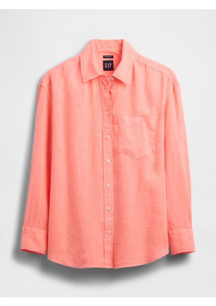 Kadın Turuncu %100 Keten Relaxed Gömlek fiyatları