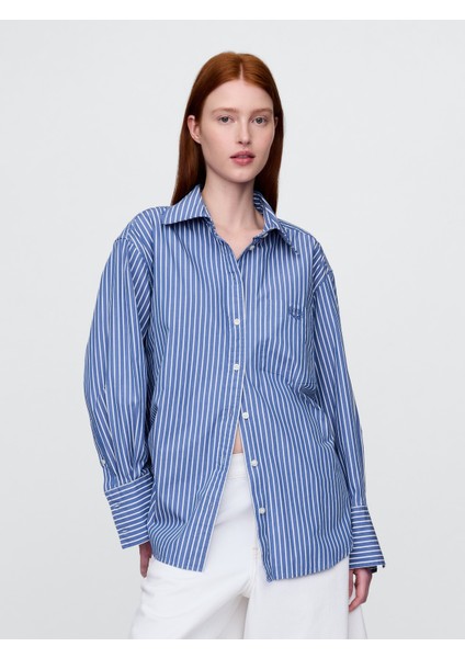 Kadın Mavi Poplin Big Gömlek