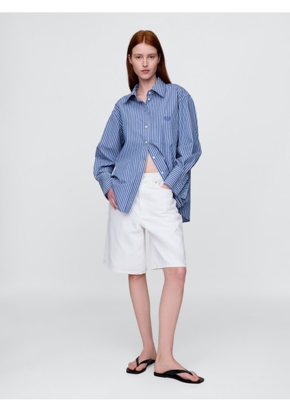 Kadın Mavi Poplin Big Gömlek indirimleri