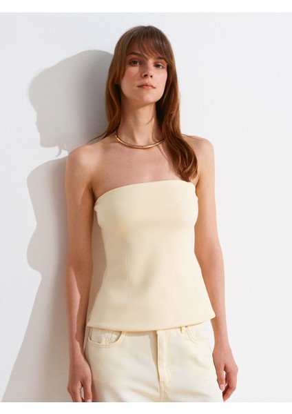 Straplez Top Açık Sarı %80 Pamuk Kadın Bluz 36/Standart Kalıp ile Şık Tasarım modelleri