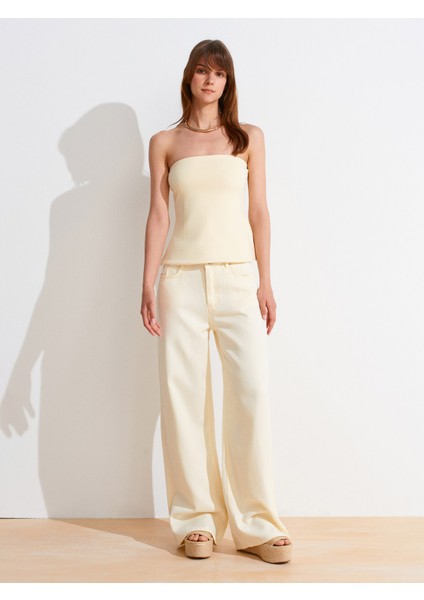 Straplez Top Açık Sarı %80 Pamuk Kadın Bluz 36/Standart Kalıp ile Şık Tasarım indirimleri