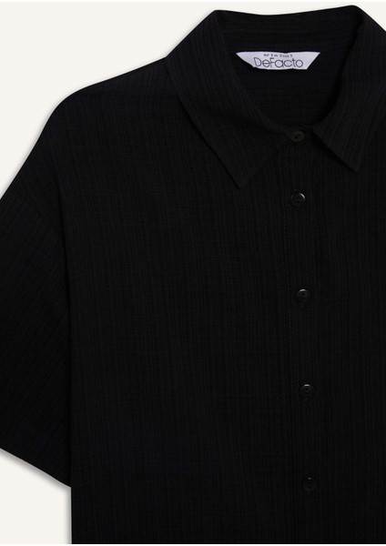 Oversize Geniş Kalıp Basic Düz Kısa Kollu Gömlek A9135AX25SM