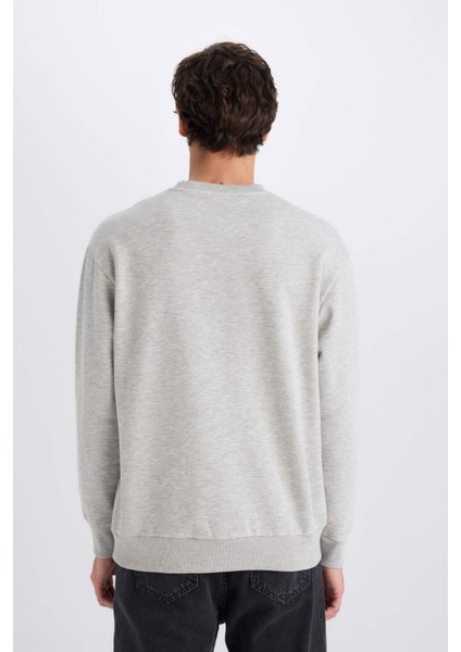 Oversize Geniş Kalıp Bisiklet Yaka Kalın Basic Düz Sweatshirt E5955AX24WN
