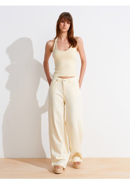 21052 Halter Yaka Top-Açık Sarı