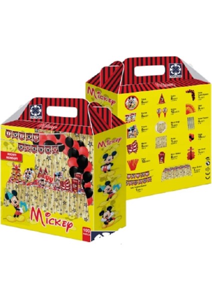 Mickey Mouse Partisi 100 Parça Seti - Konsept, Parti Malzemesi - 1 Yaş -Doğum Günü