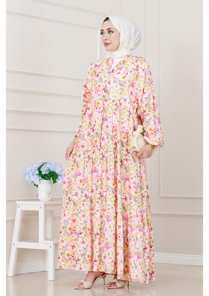 Lilyum Çiçekli Elbise-Pembe
