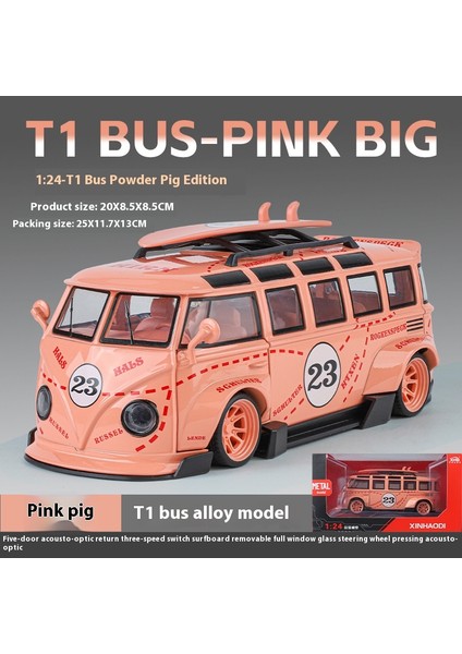 1:24 Volkswagen T1 Otobüs Körfez Yağı Martini Low Ride Geniş Gövde Modifiye Alaşım Metal Pres Döküm Model Araba Ses ve Işık Hobi Hediyeler Çocuk (Yurt Dışından)
