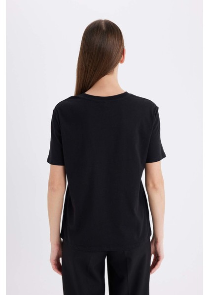 Regular Fit Bisiklet Yaka Basic Düz Penye Kısa Kollu Siyah Tişört W9584AZ25SP