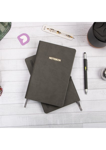 13x21 cm Füme Deri Sert Kapak Noktalı Tarihsiz Dikişli Not Okul Defteri