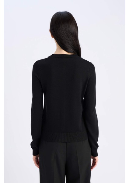 Regular Fit Bisiklet Yaka Basic Düz Düğmeli Triko Hırka D6282AX25SP