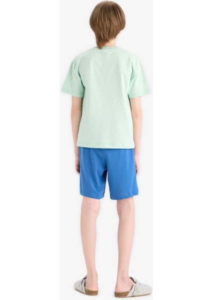 Erkek Çocuk Pijama Takımı Baskılı Kısa Kollu Tişört Beli Lastikli Şort E6651A825SM