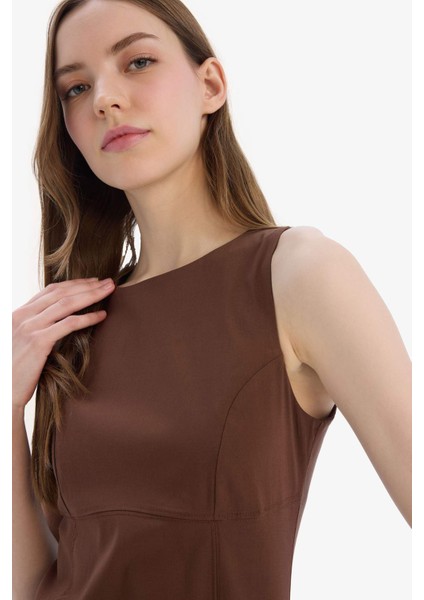 Bodycon Vücudu Saran Bisiklet Yaka Bengalin Kolsuz Mini Elbise E3975AX25SP